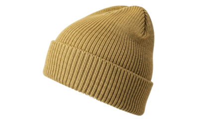 Knitted olive brown beanie hat on a transparent background PNG image warm winter headwear accessory