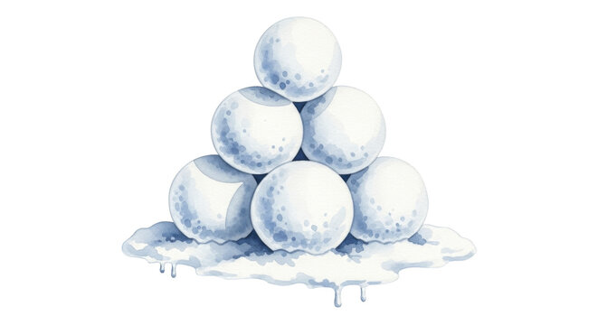  Watercolor snowballs pyramid melting on a transparent background, PNG image, PNG file for winter seasonal design