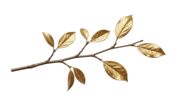 Golden branch with autumn leaves on a transparent background PNG image, elegant nature decoration PNG file