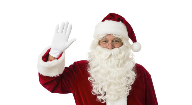 Santa Claus waving hand and smiling cheerfully, ready for holidays on a transparent background, PNG image, PNG file