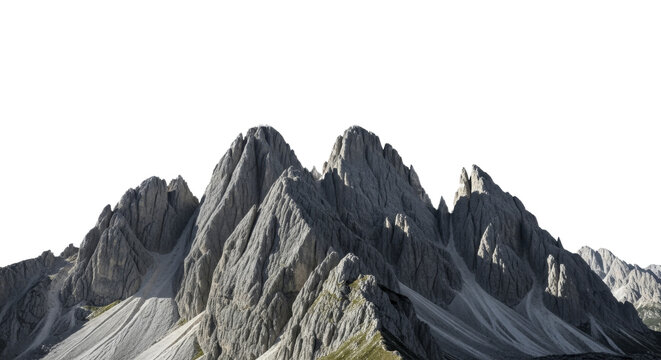 Rugged alpine mountain peaks range on a transparent background, PNG image, high quality PNG file