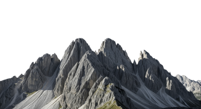 Rugged alpine mountain peaks range on a transparent background, PNG image, high quality PNG file