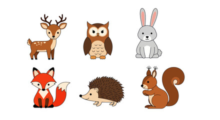 Fototapeta premium Cartoon animal collection illustrations woodland creatures simple design elements