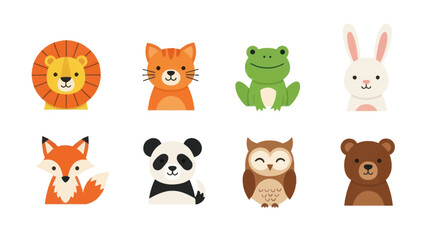 Fototapeta premium Cartoon animal portraits colorful collection for educational design elements