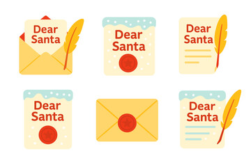 Christmas letter flat icons set. featuring greeting, envelope, pen, and santa note symbols