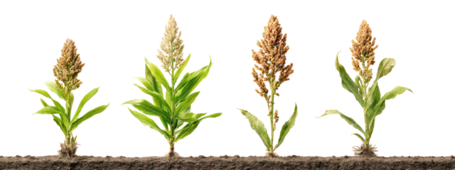 Four stalks of dried wheat grass isolated on transparent background