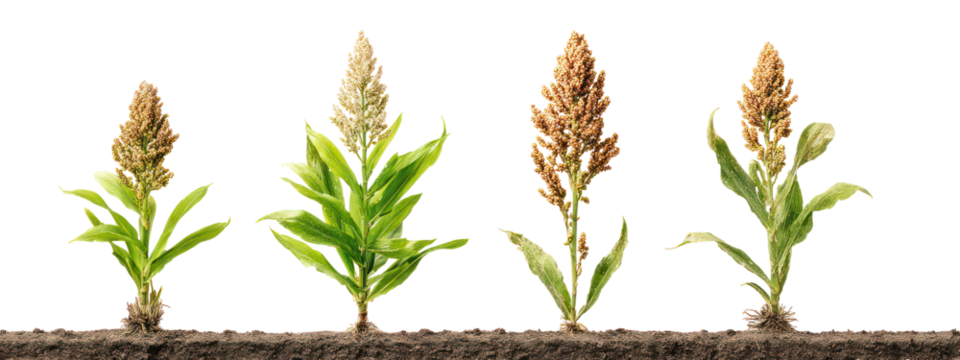Four stalks of dried wheat grass isolated on transparent background