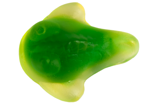 Pile of Green fish Jelly Gummy Candies Isolated on White Background