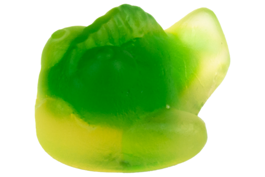 Pile of Green fish Jelly Gummy Candies Isolated on White Background