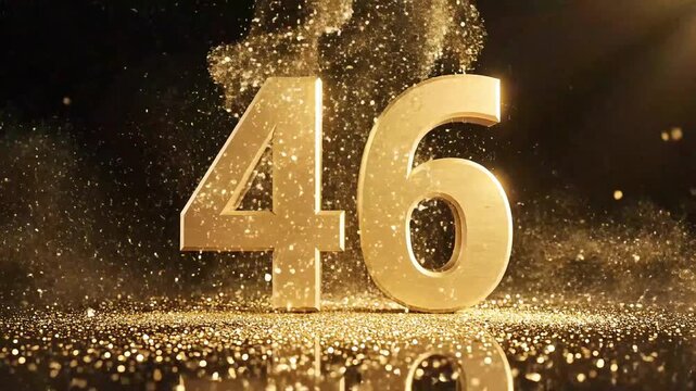 Luxurious Golden Number 46 with Falling Glitter Particles. - Powered by Adobe