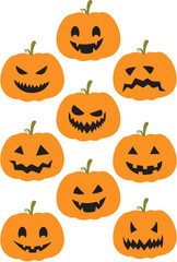 Set of Cute and Spooky Jack-O&rsquo;-Lantern Pumpkins for Halloween