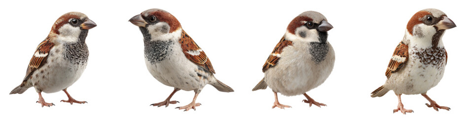 Charming quartet of sparrows, a delightful flock full of character and detail, perfect for nature lovers and bird enthusiasts, originally a scalable vector graphic