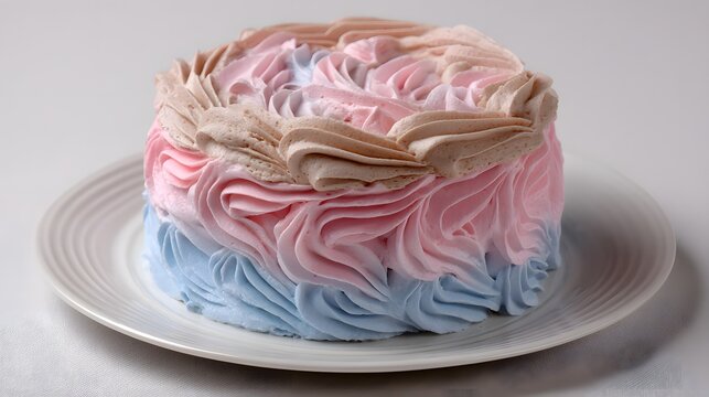 Beautifully Decorated Cake with Swirls of Pink and Blue Icing