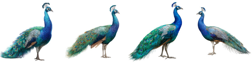 Obraz premium Beautiful peacocks with vibrant plumage, creating a majestic display of nature's elegance, perfect for adding a touch of exotic beauty to your project or design