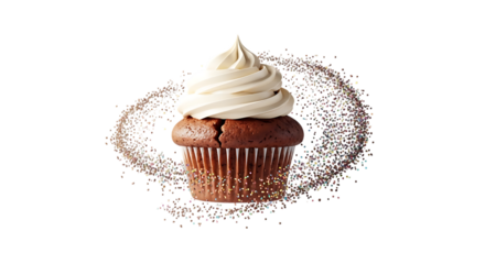 Chocolate cupcake with sprinkles on isolated checkered background yummy bakery