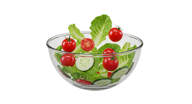 Fresh salad in glass bowl with lettuce tomatoes and cucumbers healthy food