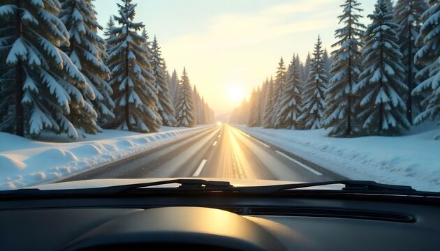 A car maneuvering through a snowy mountain pass, reflecting the obstacles in achieving goals and maintaining motivation