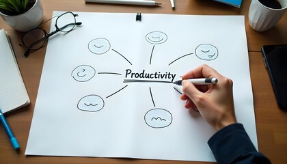 Image depicting productivity tips, including goal setting and planning, set against an inspiring vision board backdrop