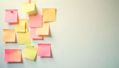A collection of sticky notes on a wall, showcasing ideas for resolutions, goals, and motivational planning strategies