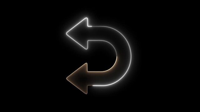 Glowing Neon Undo Arrow Symbol on Black Background refresh repeat