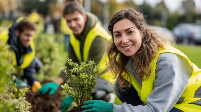 Planting trees volunteer community service environmental project day