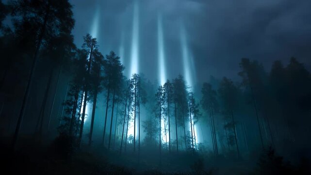 深い森の中の不思議な光の線