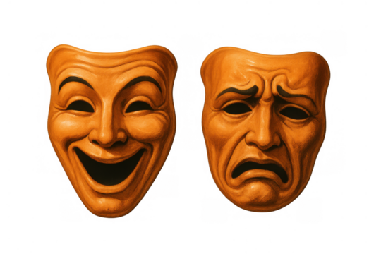 Comedy and tragedy masks representing theatre, emotion, and dramatic art with laughing and crying expressions