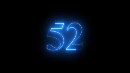 Abstract glowing Neon 52 number educational mathematics text icon animation on black background. a dynamic motion and glowing neon number countdown icon animation. - Powered by Adobe
