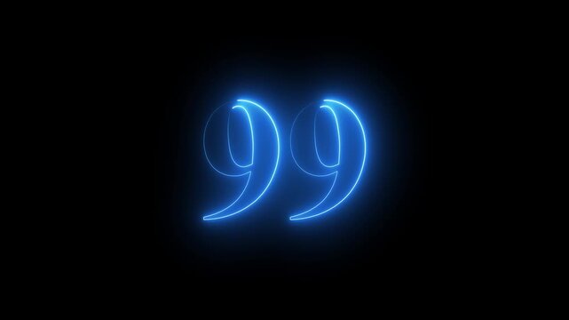 Abstract glowing Neon 99 number educational mathematics text icon animation on black background. a dynamic motion and glowing neon number countdown icon animation.	