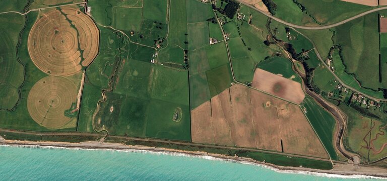 Agricultural Patterns New Zealand Coast Aerial Top Down View