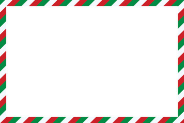 Christmas Border Vector with Striped Frame. Festive red and green striped border frame on a clean background. Ideal for Christmas designs, Xmas envelopes, holiday invitations, or seasonal decorations