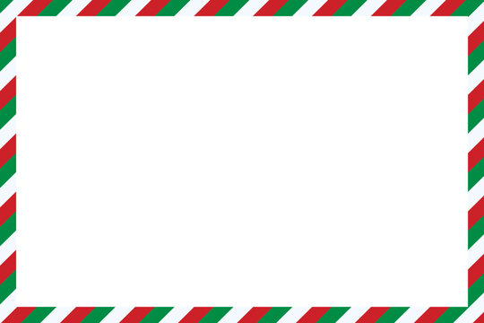 Christmas Border Vector with Striped Frame. Festive red and green striped border frame on a clean background. Ideal for Christmas designs, Xmas envelopes, holiday invitations, or seasonal decorations
