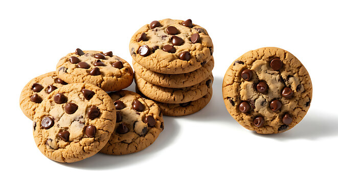 Deliciously tempting chocolate chip cookies piled high, perfect for baking inspiration, food blogs, and sweet indulgence.