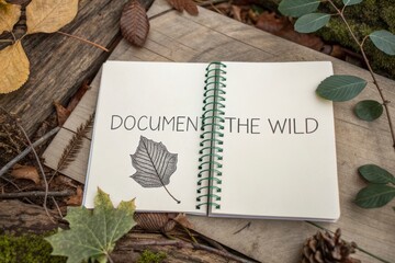Open notebook with leaf and Document the Wild text