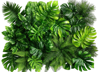 Vibrant artificial tropical greenery with various leaf types