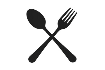 Fork and spoon silhouette intersecting, representing dining, restaurant, food, and kitchen utensils on transparent background