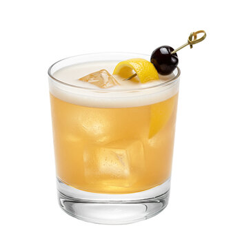 Vibrant refreshing Amaretto Sour cocktail isolated PNG cutout, transparent background