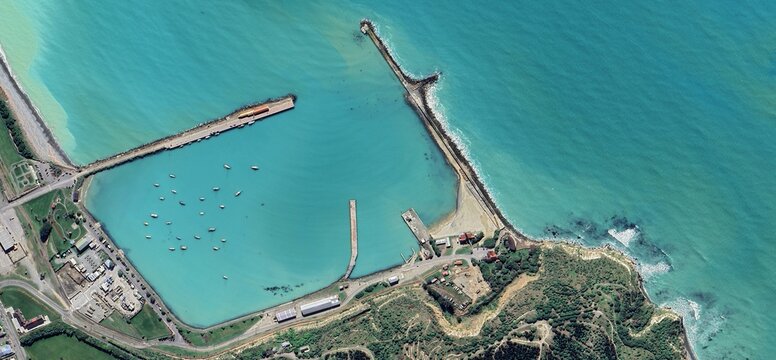 Timaru Harbour Aerial View New Zealand Turquoise Water Coastline