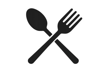 Fork and spoon crossed icon representing restaurant, eating, dining, food service, and menu concept, transparent background