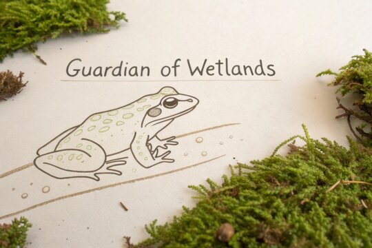 Frog drawing with moss depicting the guardian of wetlands
