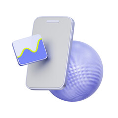 3D icon of a smartphone with a globe and data usage graph For global data roaming benefits, international mobile plan perks, tracking data usage abroad, and seamless travel connectivity.