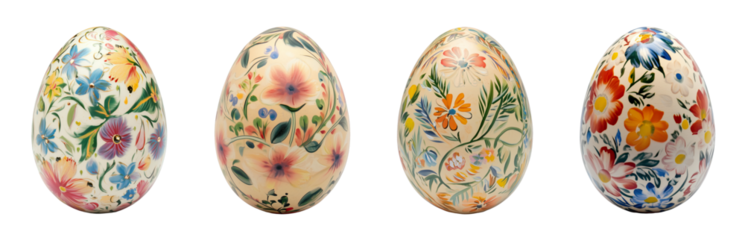 Traditional folk painted easter egg with floral design transparent PNG cutout set bundle, isolated background