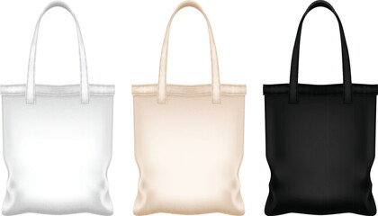 Template of shopper bags in three colors isolated on white background. Vector illustration.