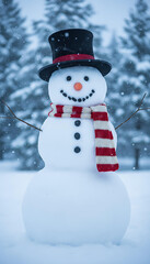 Fototapeta premium Classic Snowman in a Snowy Landscape