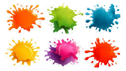 Colorful Paint Splashes Isolated on Transparent Background for Creative Projects