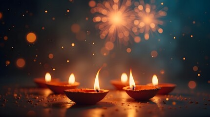 Celebrate Diwali with glowing diya candles illuminating a festive, joyful and vibrant atmosphere