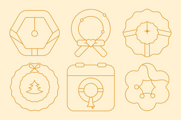 Christmas Wreath Line Icons Set – Minimal Editable Stroke Holiday Vector Illustration