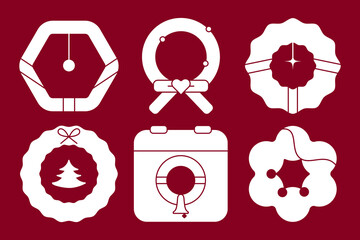 Christmas Wreath Solid Icons Set – Minimal Silhouette Holiday Vector Illustration