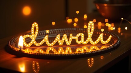 Celebrate Diwali with stunning golden light illuminating the festive holiday decoration display