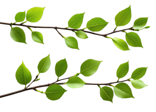 Green leafy branches with fresh vibrant foliage on white background